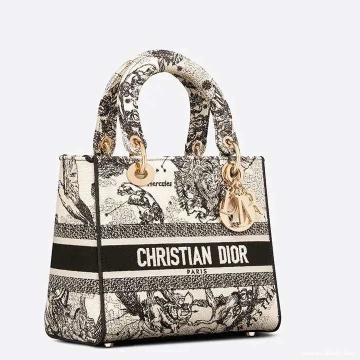 Cheap Jouy Motif White Zodiac Canvas de Bag Medium Toile Lady D-lite 0404 Hot Sale